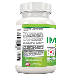 Gold Banner Immune Support capsules close-up suggests convenient daily pairing with meals
