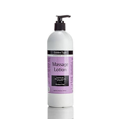 Golden Tiger Massage Lotion 16oz bottle offering smooth glide and skin nourishment for massage
