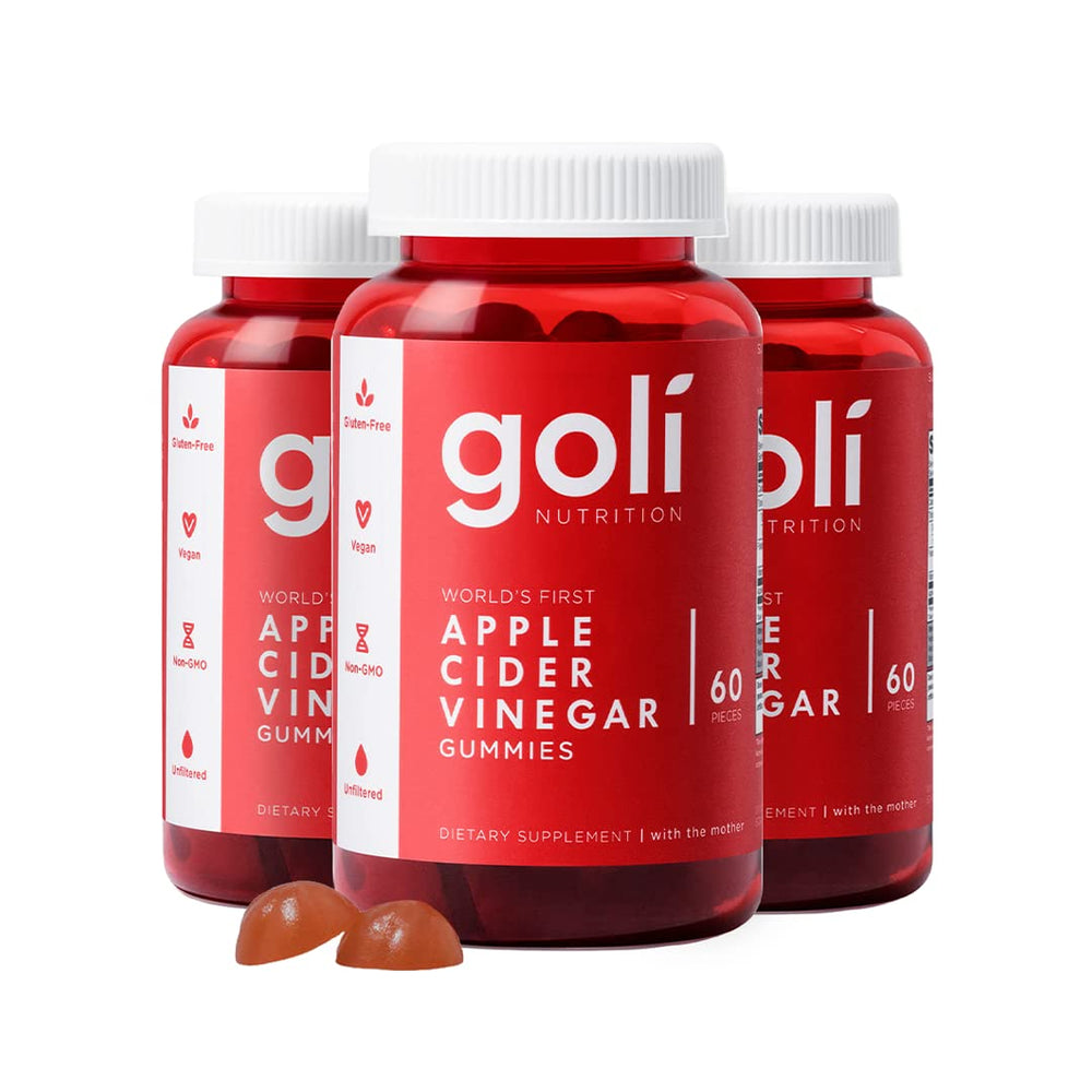 Goli ACV gummies bottle front with vegan, gluten-free formula.