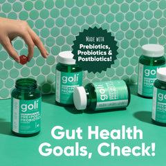 Goli gummy pack display suggests easy, portable wellness for busy days.