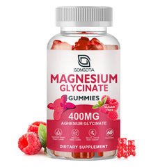 GONGOTA Magnesium Glycinate Gummies bottle front with sugar-free raspberry flavor for calm evenings