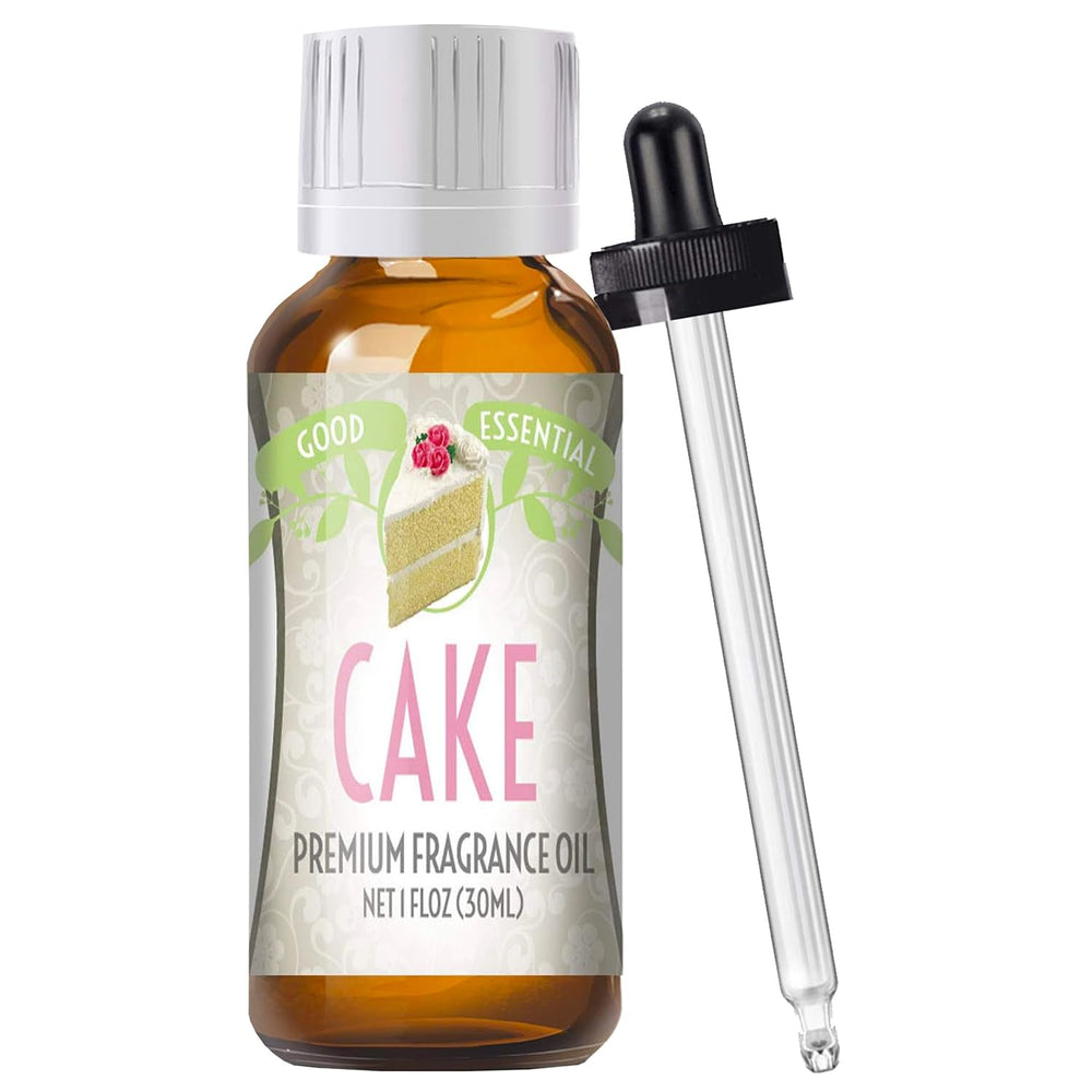 Good Essential Cake Fragrance Oil 30ml bottle pour - ideal for diffusers, candles, and soaps.
