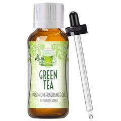 Good Essential Green Tea fragrance oil bottle for diffusers, creating fresh, calming spaces.