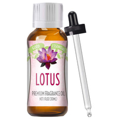 Good Essential Lotus Blossom fragrance oil bottle in amber glass for diffusers and DIY projects.