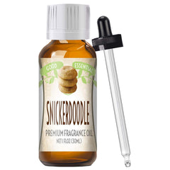 Good Essential Snickerdoodle fragrance oil in amber bottle for fall diffusers.