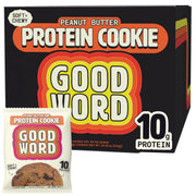Good Word Peanut Butter Protein Cookie showcases a soft, chewy texture for a satisfying snack