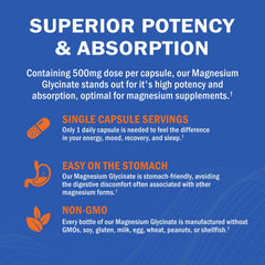 GOODBIO Magnesium Glycinate label highlights gluten-free and non-GMO quality.