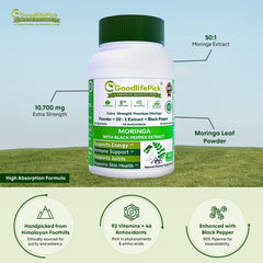 GoodlifePick Moringa capsules closeup for easy daily wellness support.