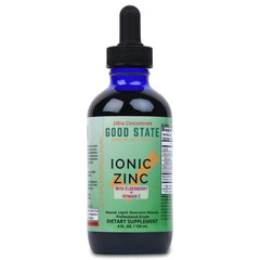 Good State Ionic Zinc and Elderberry bottle pour demonstrates easy daily dosing.