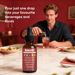GOOVIP Velestoff cayenne pepper drops ingredients details on bottle label.