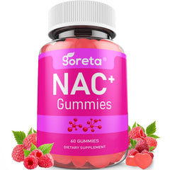 Goreta NAC Gummies bottle showing raspberry flavor for antioxidant support