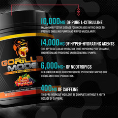 Gorilla Mind Gorilla Mode ingredients label highlights L-Citrulline and Creatine