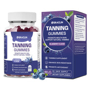 Graclin Tanning Gummies blueberry flavor bottle inviting a natural glow from within.