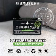 The Grandpa Soap Company packaging emphasizes heritage and trusted care.
