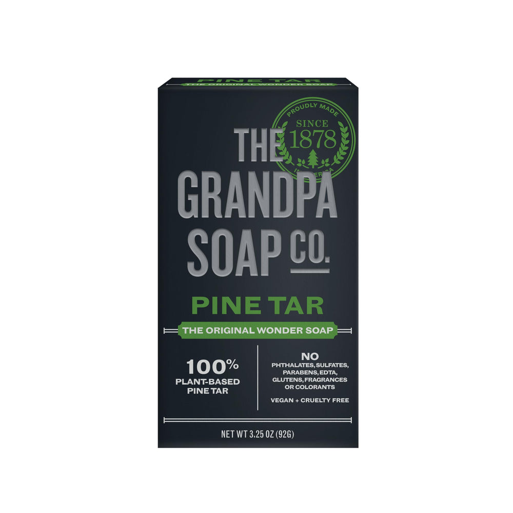 The Grandpa Soap Company pine tar soap bar for deep cleansing.