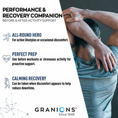 Granions Advanced Muscle Comfort chamomile ingredient highlighted for calming moments.