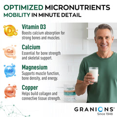 Granions Glucosamine Chondroitin MSM Powder being poured into water for easy mixing.