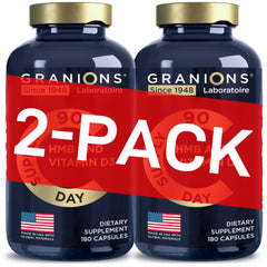 Granions HMB D3 capsules jar front view for easy daily use.