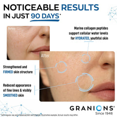 Granions Marine Collagen with pomegranate flavor in a glass for hydration.