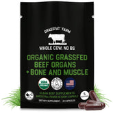 Grassfat beef organs trial bottle with capsules for easy daily nutrition.
