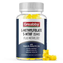 GREABBY L Methylfolate Gummies bottle front for daily brain and immune support.
