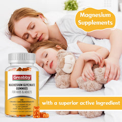 GREABBY Magnesium Glycinate Gummies adults bottle with 300 mg serving for convenient daily use.