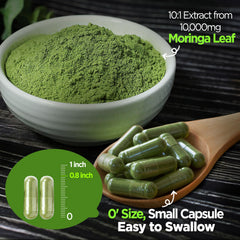 GREABBY Moringa capsules label closeup with ingredient details for transparency
