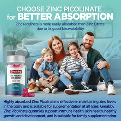 GREABBY Zinc Picolinate gummies with strawberry flavor offering sugar-free daily immune and skin health support