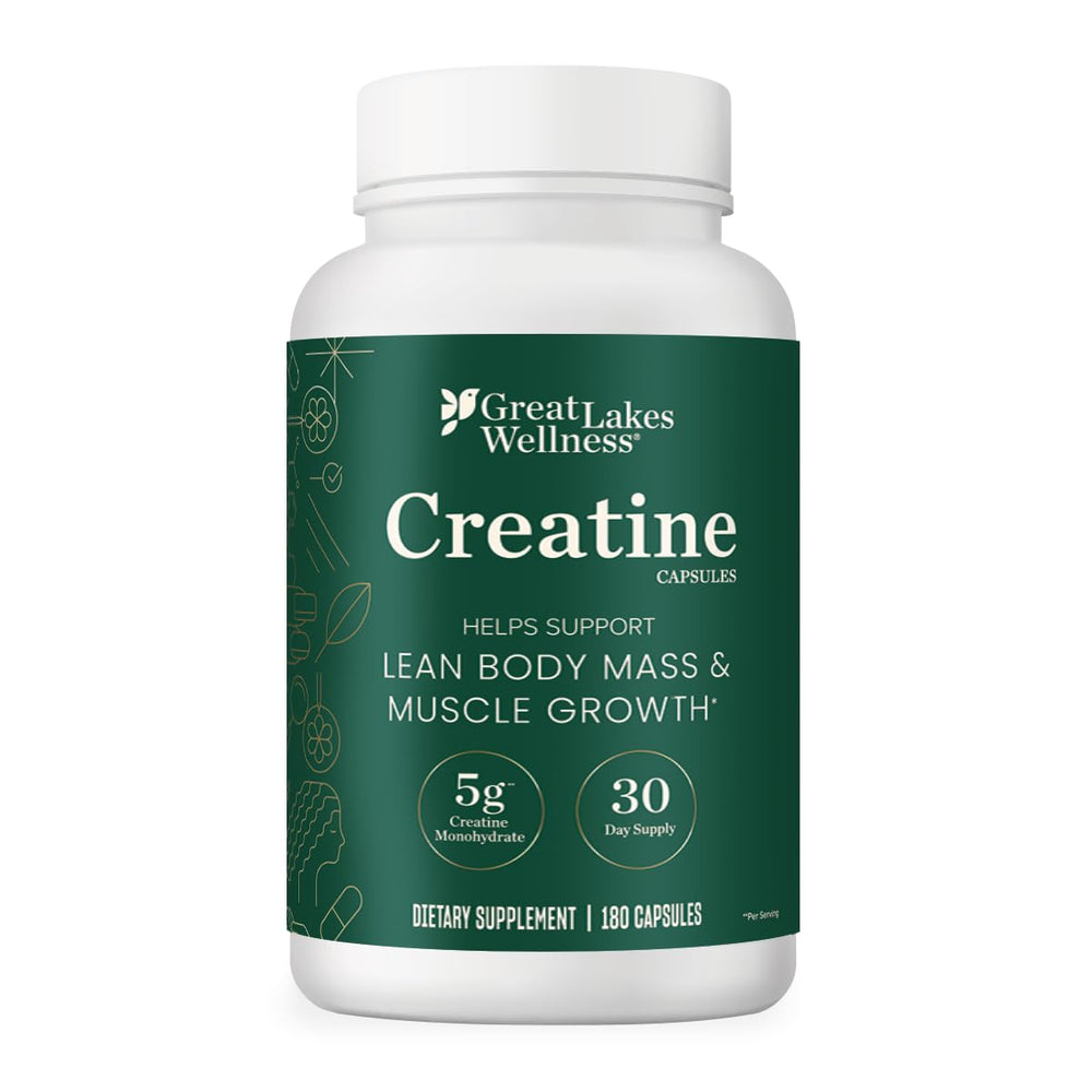 Great Lakes Wellness Creatine Monohydrate Capsules bottle front for daily strength support