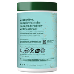 Scoop beside the powder highlights easy mixing for quick collagen support