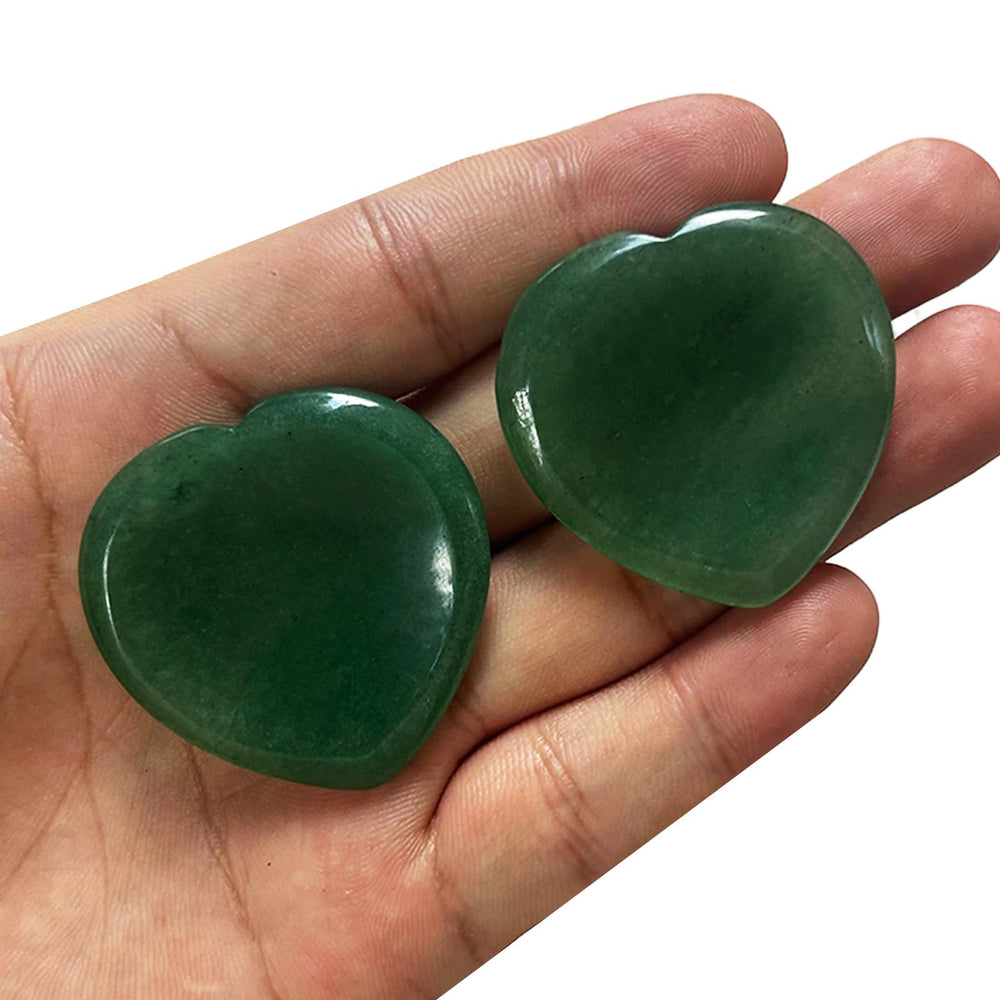 Green Aventurine worry stone, heart shaped front view for calm focus during meditation
