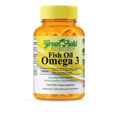 GREEN FIELD NUTRITIONS Halal Fish Oil bottle highlights EPA and DHA for heart and brain support
