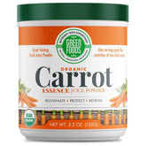 Green Foods Carrot Essence bottle pour shows a vibrant powder for easy daily beverages.
