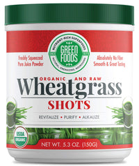 Green Foods Wheat Grass Shot bottle highlights vibrant greens for daily wellness.