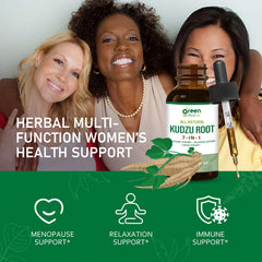 Green Herb Vibe Kudzu Root Drops being added to water for easy consumption.
