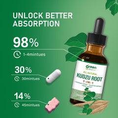 Green Herb Vibe Kudzu Root Drops on nightstand inviting relaxation and mood support.
