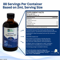 Close-up of Green Pasture Cod Liver Oil Cinnamon bottle for daily omega intake.