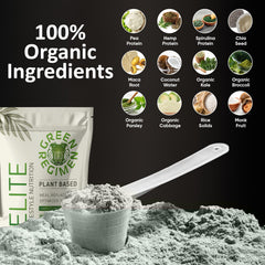Pouring Green Regimen Elite vanilla shake showing creamy dairy-free meal replacement option