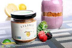 Greenbow Organic Bee Pollen natural color closeup emphasizes pure, additive-free nutrition.