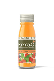 Greenhouse Juice Co. Farma-C+ shot bottle front with orange hue for vitamin C boost.
