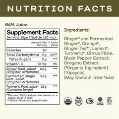 Greenhouse Juice Co. label closeup shows organic ingredients and gluten-free formulation.