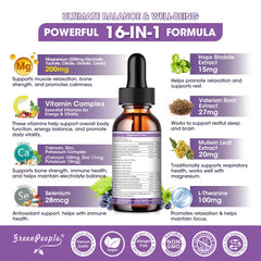 GREENPEOPLE Magnesium Glycinate Liquid Drops label highlighting 5-in-1 formula.