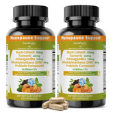 GreenPeople menopause bottle closeup showing herbal blend for hormonal balance support.