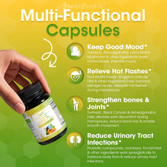 GreenPeople menopause capsules portrait highlighting daily capsules for hot flashes relief possibilities.