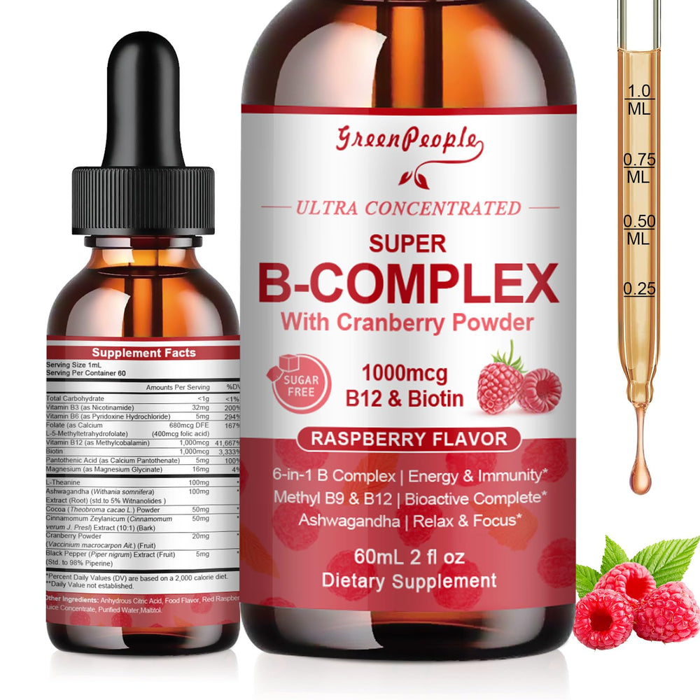 GREENPEOPLE Vitamin Methylated B Complex bottle on kitchen counter for daily energy support