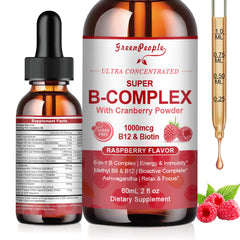 GREENPEOPLE Vitamin Methylated B Complex bottle on kitchen counter for daily energy support