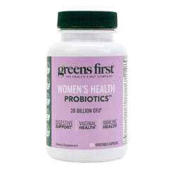 Greens First Women’s Health Probiotics bottle with capsules for daily digestive balance.
