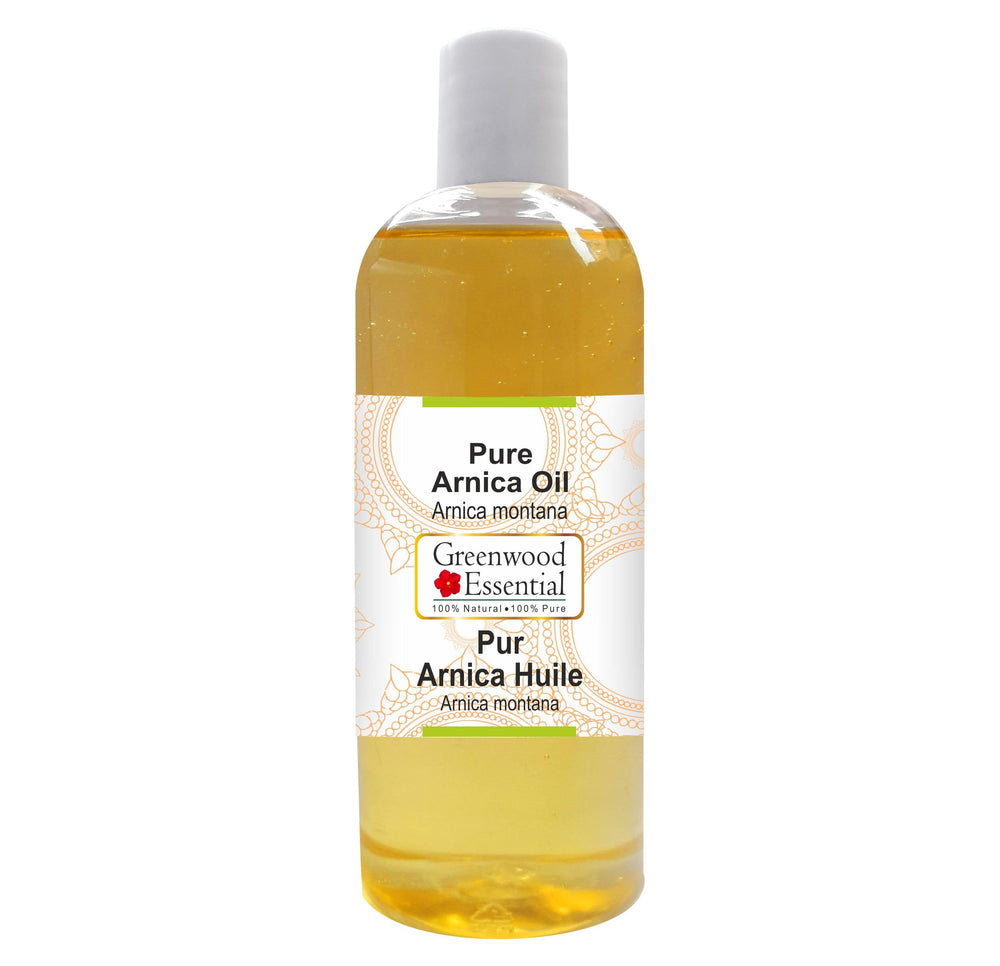 Greenwood Essential Arnica Oil bottle 200ml ready for massage preparations.