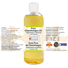 Greenwood Essential chaulmoogra oil pour demonstrates a pure, unscented carrier oil for layering.