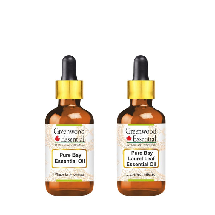 Greenwood Essential Pure Bay oil with two glass droppers for precise dosing and easy use